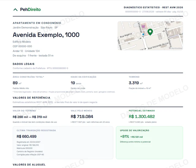 Página do diagnóstico PehDireito, antes da personalização com a marca da imobiliária